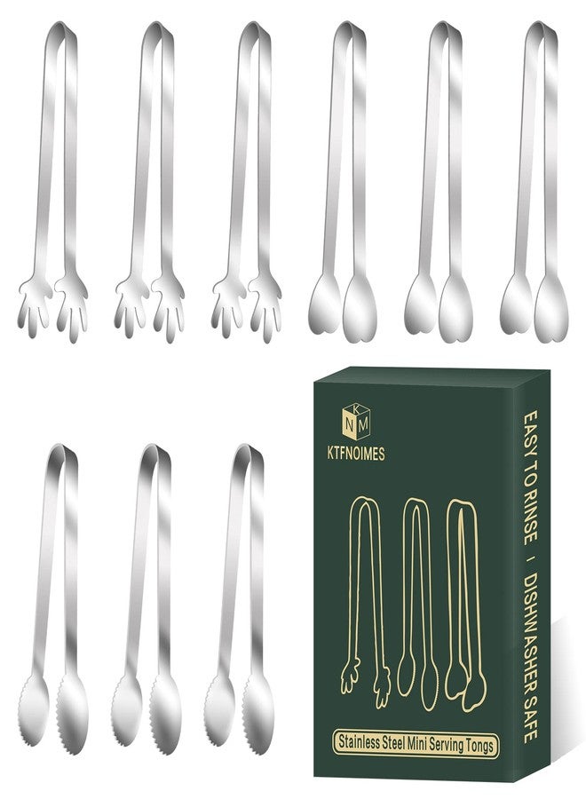 KTFNOMES 9 PCS Mini Serving Tongs,Stainless Steel Small Serving Utensils, Kitchen Tongs Food Tongs Small Kitchen Tongs forServing Food,Ice Cube,fruits,Sugar (4.8" Appetizer Tongs) - Image 1