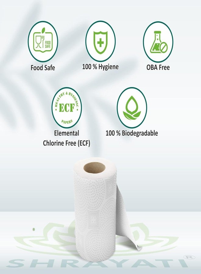Shrayati Kitchen Towel/Tissue Paper Roll - 2 Ply, 60 Pulls Per Roll, Super Soft, Highly Absorbent Kitchen Tissue Roll, Embossed Design - Kitchen Roll (Pack of 2) - Image 2