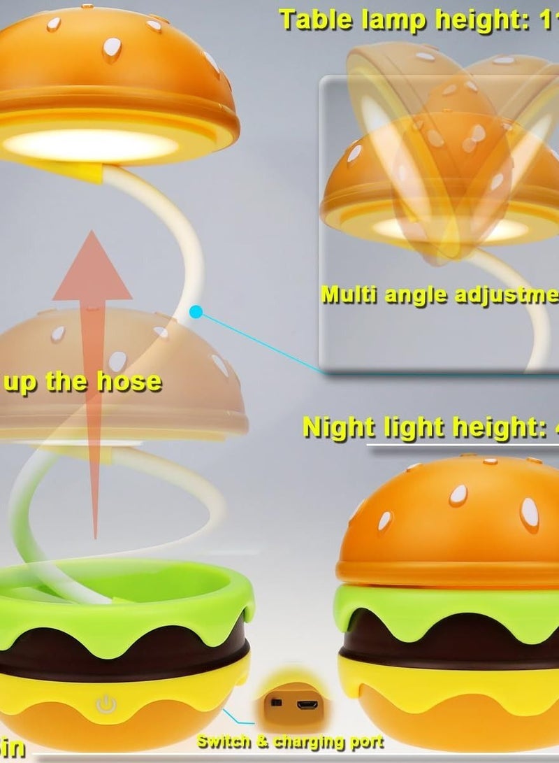 Captaintech Rechargeable Hamburger Desk Lamp for Kids, Adjustable Neck, Dimmable Touch Switch, Cute Nursery Night Light, Kawaii Desk Accessories, Perfect Room Decor for Boys and Girls Gifts - Image 4