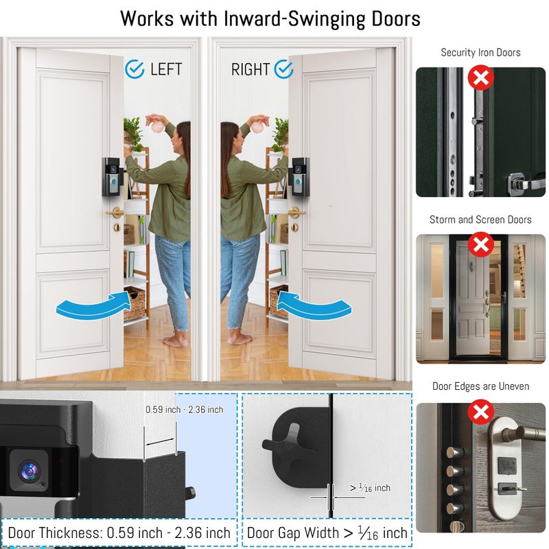 Homalor Anti Theft Ring Doorbell Mount - Renter Friendly Ring Doorbell Holder for Apartment Door - All Metal Ring Door Bracket Blink Doorbell Mount No Drill - Image 5