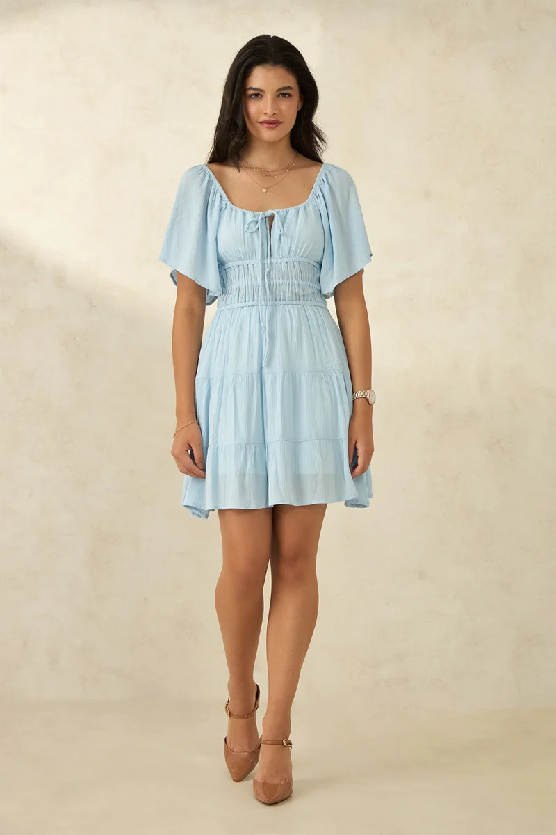 فيرجيو Solid Viscose Stylised Back Tier Dress for Women