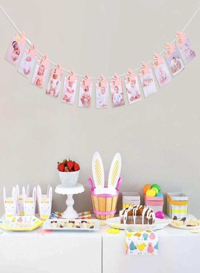 Agkvw Bunny 1st Birthday Monthly Milestone Photo Banner - Some Bunny Is One Newbron to 12 Months Photo Banner for Grils, Easter 1st Birthday Decorations, Rabbit Theme First Year Monthly Photo Display - Image 5