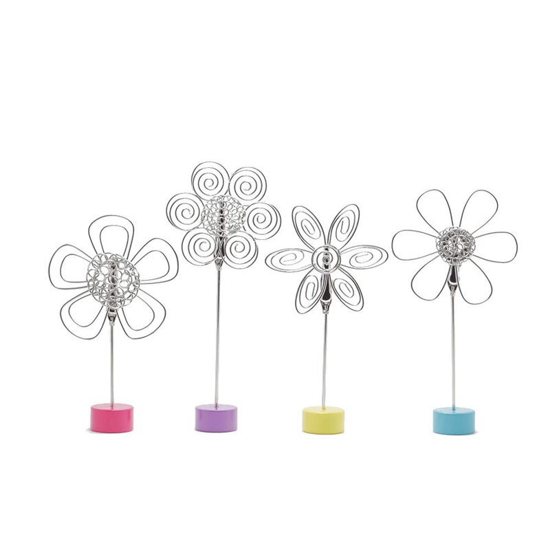 4 pcs Cute Flower Table Card Memo Holder Stand Photo Clips Holder Desk Stand for Memo Paper Note Monmory Photo Christmas Wedding Number Card Display with Colorful Metal Base