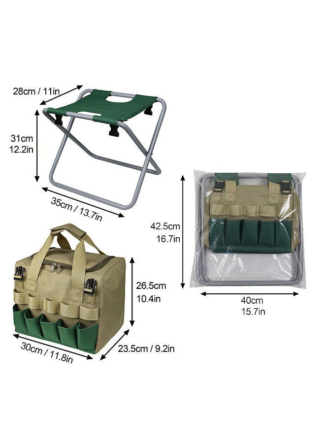 Generic Gardening Tote Bag with Folding Stool Hand Tool Storage Bag Gardening Tool Kit Organizer Lawn Yard Bag Carrier  - Image 2