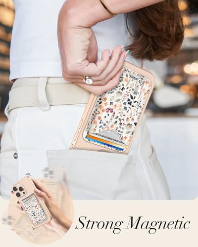 Shorogyt Compatible with Magsafe Wallet Magnetic Card Holder - Watercolor Flower Phone Wallets for Women Teen Girls Cute for iPhone 17/16/15/14/13/12 Series Slim for Apple Mag Magnet, Fit 3 Cards - Image 3