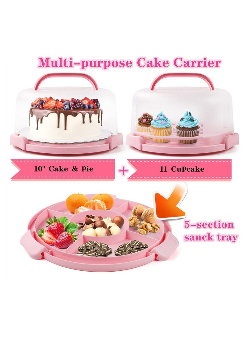 Generic - Portable Cake Carrier with Handle Round Storage Box for 10 Inch Cakes and Cupcakes with Lid Ideal for Parties and Events Pink - Image 1