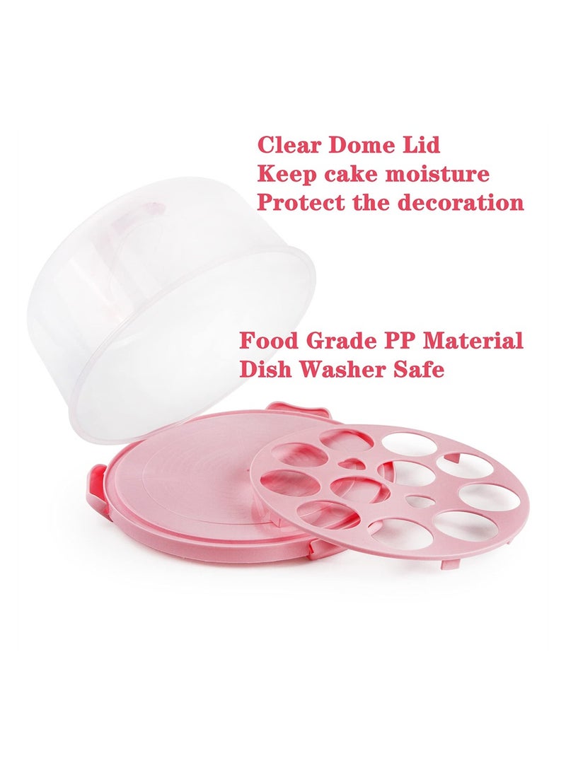 Generic - Portable Cake Carrier with Handle Round Storage Box for 10 Inch Cakes and Cupcakes with Lid Ideal for Parties and Events Pink - Image 1