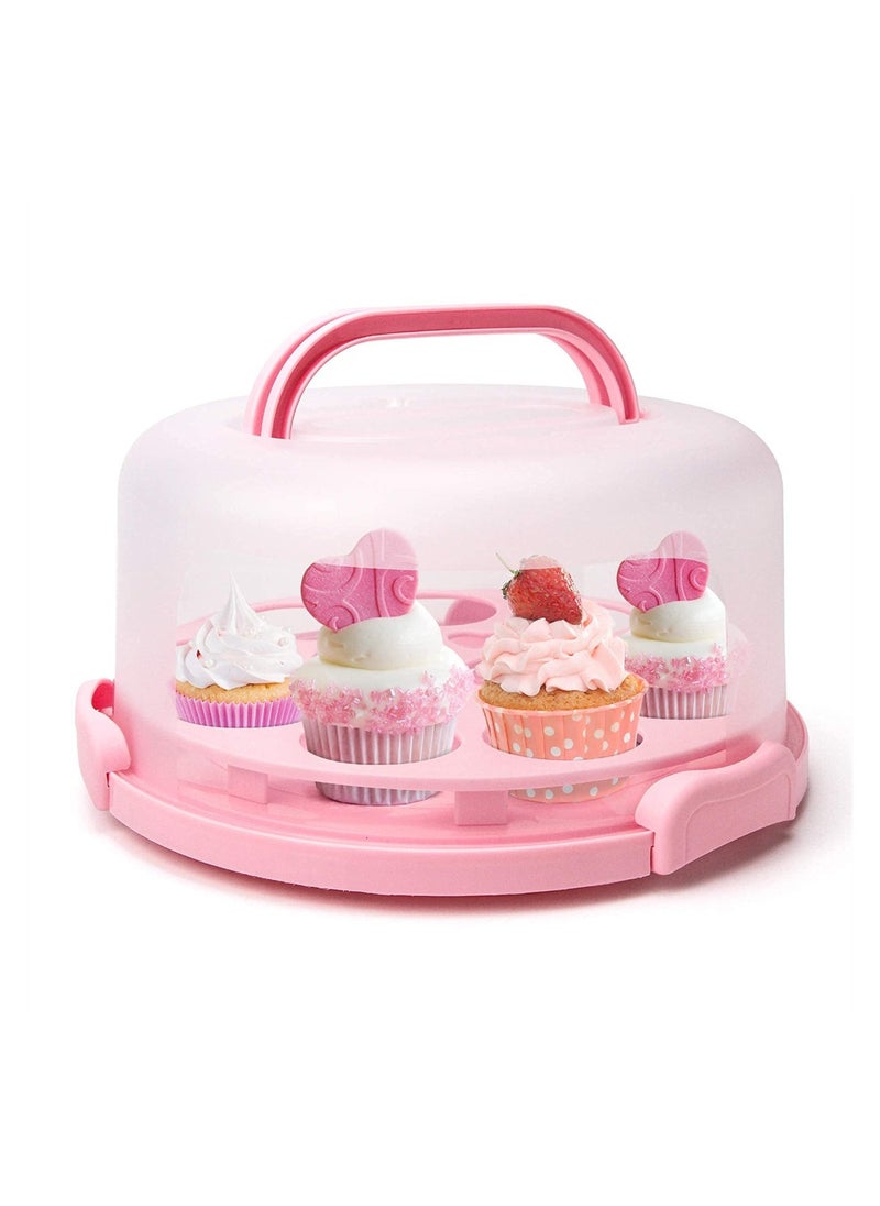 Generic - Portable Cake Carrier with Handle Round Storage Box for 10 Inch Cakes and Cupcakes with Lid Ideal for Parties and Events Pink - Image 1