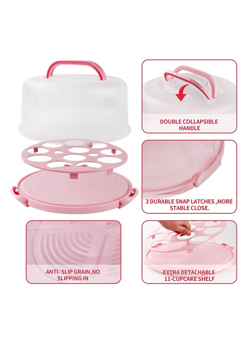 Generic - Portable Cake Carrier with Handle Round Storage Box for 10 Inch Cakes and Cupcakes with Lid Ideal for Parties and Events Pink - Image 1