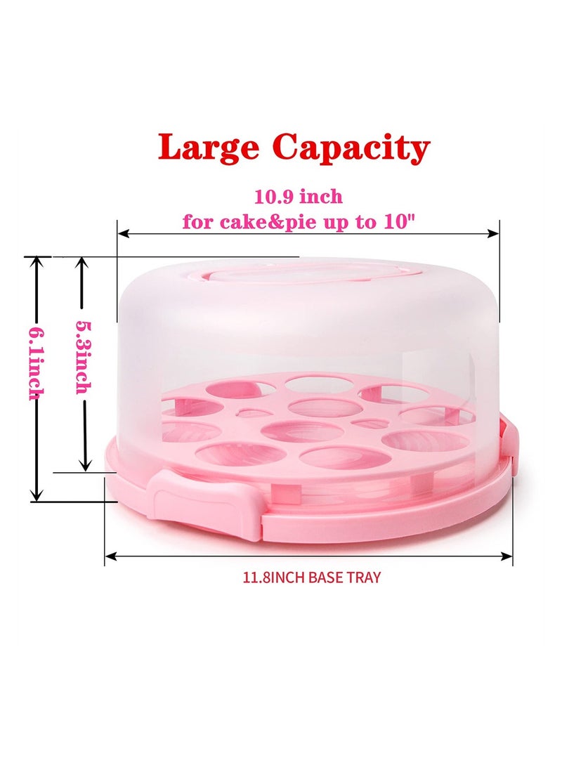 Generic - Portable Cake Carrier with Handle Round Storage Box for 10 Inch Cakes and Cupcakes with Lid Ideal for Parties and Events Pink - Image 1