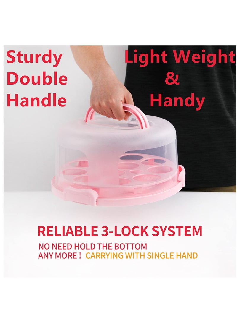 Generic - Portable Cake Carrier with Handle Round Storage Box for 10 Inch Cakes and Cupcakes with Lid Ideal for Parties and Events Pink - Image 1
