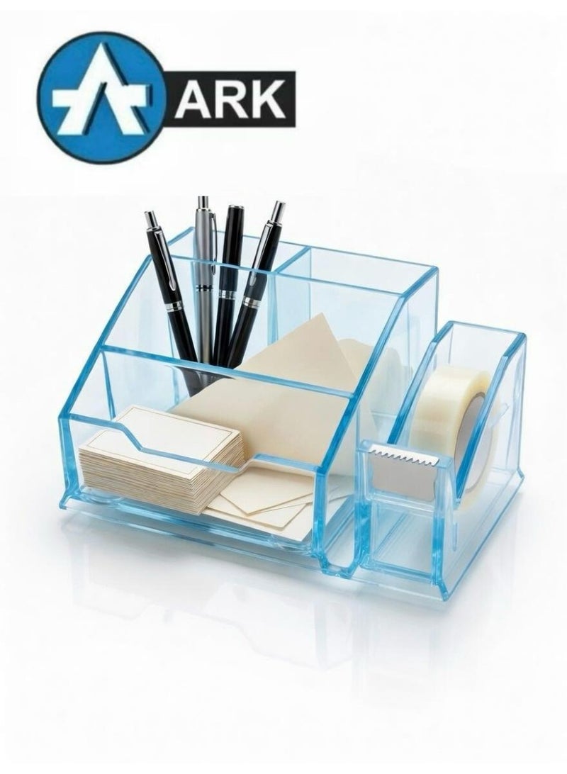 ارك منظم مكتب أكريليك متعدد الوظائف من ARK – حامل أقلام وملاحظات مع موزع شريط لاصق مدمج – صناعة تركية فاخرة - لون أزرق شفاف كريستالي - Image 2