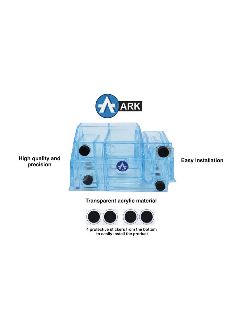 ارك منظم مكتب أكريليك متعدد الوظائف من ARK – حامل أقلام وملاحظات مع موزع شريط لاصق مدمج – صناعة تركية فاخرة - لون أزرق شفاف كريستالي - Image 3