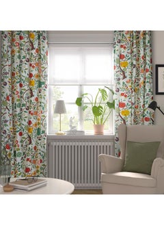 زبون ستائر، زوج واحد، أبيض متعدد الألوان/نمط زهور، 145X300 سم  - Image 2