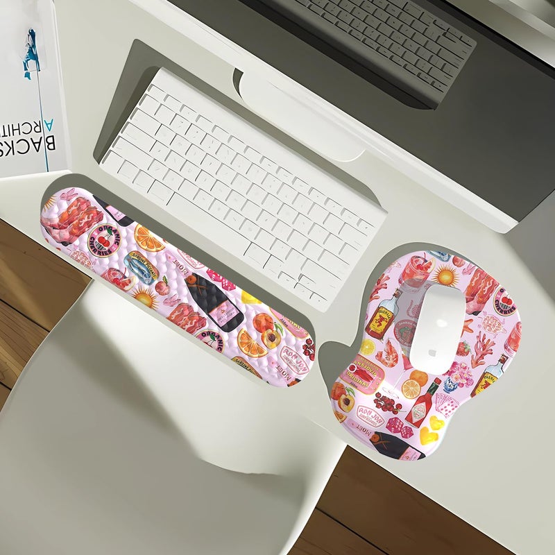 Mechanical Cattle Cute Pink Mouse Pad and Keyboard with Wrist Rest Ergonomic Aesthetic Gaming Mouse Pads, Best Desk Decor Office Cute Pink Desk Accessories Mouse Pad with Wrist Rest, Vacation Style Soft Gel Material - Image 3