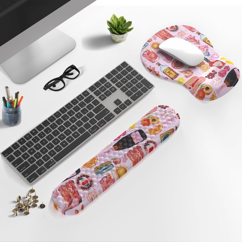 Mechanical Cattle Cute Pink Mouse Pad and Keyboard with Wrist Rest Ergonomic Aesthetic Gaming Mouse Pads, Best Desk Decor Office Cute Pink Desk Accessories Mouse Pad with Wrist Rest, Vacation Style Soft Gel Material - Image 2