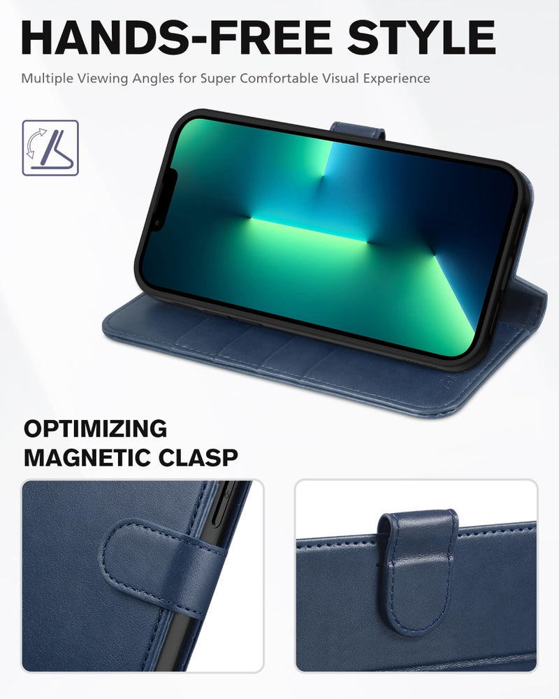 TUCCH حافظة TUCCH لهاتف iPhone 13 Pro Max، حافظة محفظة من جلد PU مع حماية RFID لحامل بطاقات الائتمان، غطاء قابل للطي مع قاعدة مغناطيسية [حافظة داخلية مقاومة للصدمات TPU] متوافقة مع iPhone 13 Pro Max 6.7" باللون الأزرق الداكن - Image 4