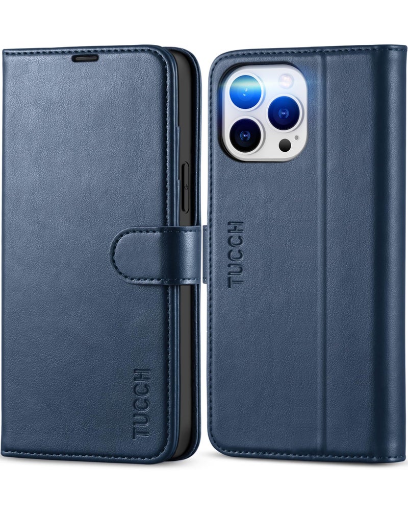 TUCCH حافظة TUCCH لهاتف iPhone 13 Pro Max، حافظة محفظة من جلد PU مع حماية RFID لحامل بطاقات الائتمان، غطاء قابل للطي مع قاعدة مغناطيسية [حافظة داخلية مقاومة للصدمات TPU] متوافقة مع iPhone 13 Pro Max 6.7" باللون الأزرق الداكن - Image 1