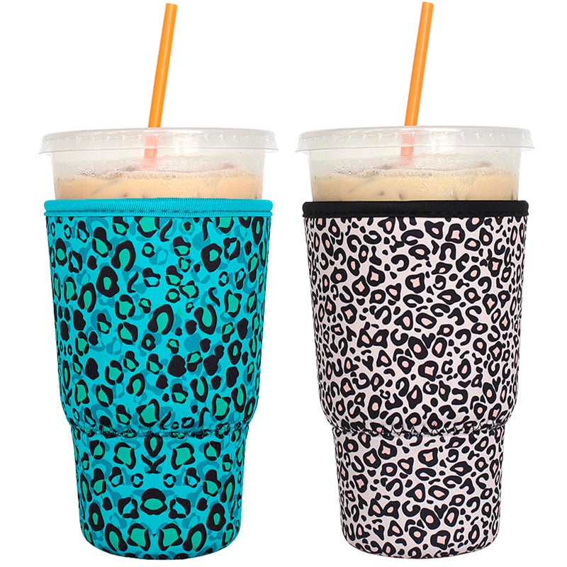 FRRIOTN 2 Pack Reusable Iced Coffee Sleeves  FRRIOTN Insulator Sleeve for Large Size Cold Beverages Neoprene Cup Holder for Starbucks Coffee Dunkin Coffee More Leopard Large 32oz 