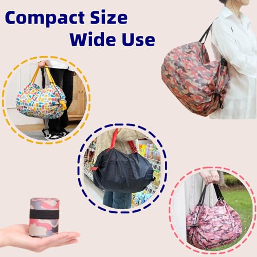 Jowgut 6 Pack Foldable Bag with Zipper, Reusable Shopping Bags, Large Capacity Grocery Tote Bag with Adjustable Strap, Compact Washable Oxford Cloth Travel Duffel Bag for Shopping, Gym,Camping - Image 5