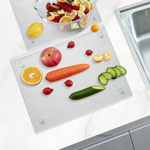 Mymonfif Tempered Glass Cutting Board for Kitchen, Clear Glass Board for Countertop, Heat Resistant, with Non-Slip Feet, 12x16" & 12x8" 2 Pcs Clear - Image 5