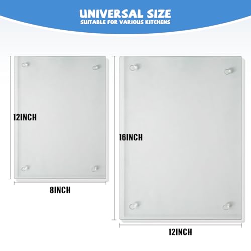Mymonfif Tempered Glass Cutting Board for Kitchen, Clear Glass Board for Countertop, Heat Resistant, with Non-Slip Feet, 12x16" & 12x8" 2 Pcs Clear - Image 2