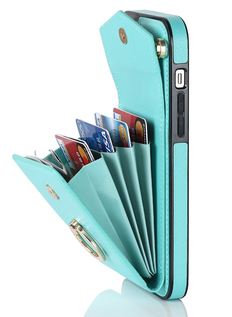 Suteni Ring Buckle Back Cover Card Slots Leather Phone Case for Samsung