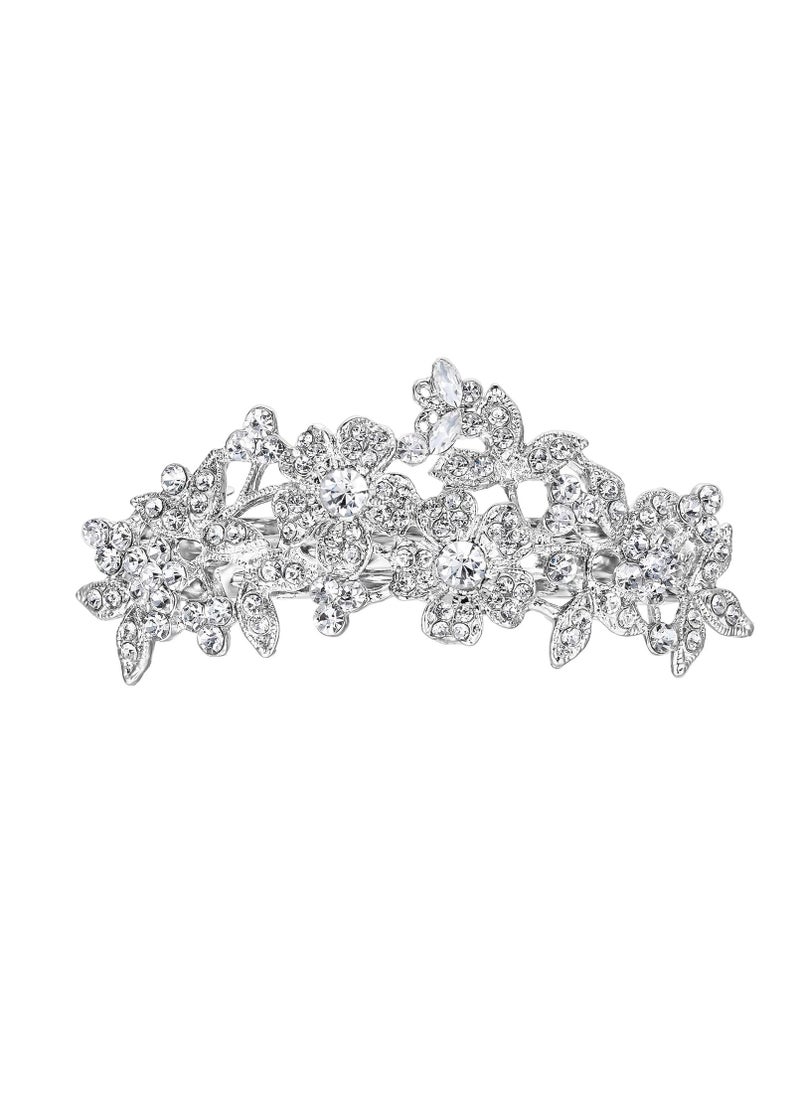 EVER FAITH - EVER FAITH Women's Crystal Eleagnt Bridal Flower Cluster Headpiece Accessory Hair Barrette Clear Silver-Tone - Image 1