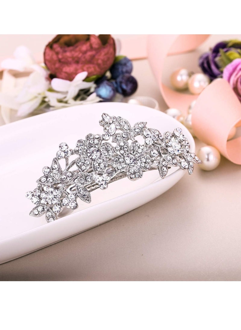 EVER FAITH - EVER FAITH Women's Crystal Eleagnt Bridal Flower Cluster Headpiece Accessory Hair Barrette Clear Silver-Tone - Image 1