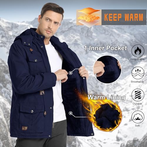 CHEXPEL Mens Tactical Jacket Outdoor Thermal Warm Cotton Big and Tall Fleece Lined Thicken Bomber Jacket Parka Jackets for Men Navy S - Image 3