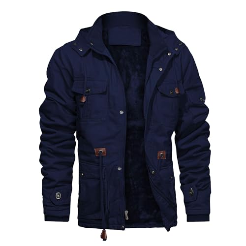 CHEXPEL Mens Tactical Jacket Outdoor Thermal Warm Cotton Big and Tall Fleece Lined Thicken Bomber Jacket Parka Jackets for Men Navy S - Image 1