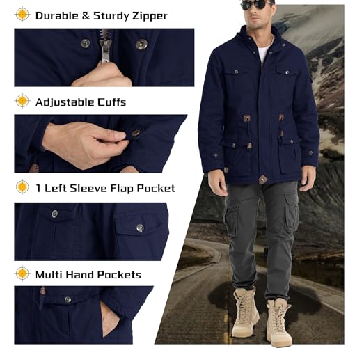 CHEXPEL Mens Tactical Jacket Outdoor Thermal Warm Cotton Big and Tall Fleece Lined Thicken Bomber Jacket Parka Jackets for Men Navy S - Image 5