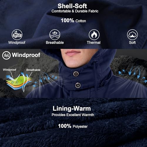 CHEXPEL Mens Tactical Jacket Outdoor Thermal Warm Cotton Big and Tall Fleece Lined Thicken Bomber Jacket Parka Jackets for Men Navy S - Image 4