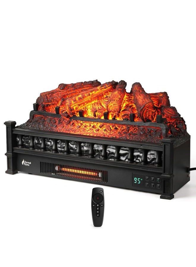 TURBRO Eternal Flame 26-Inch Infrared Quartz Electric Fireplace Log Heater, Realistic Pinewood Logs, Adjustable Flame Colors, Remote Control, Thermostat, Timer, EF26-PB, 1500W - Image 1