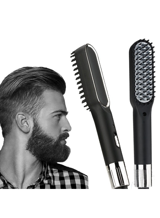 general Men’s Hair Straightener Brush Beard Grooming Comb Anti-static Hair Care Wet Dry Use UK Plug Portable Styling Tool - Image 1