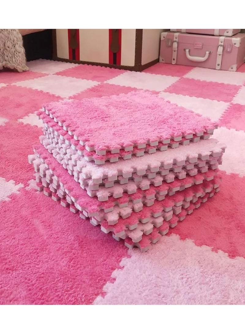 TAPIT 12 Pcs Interlocking Carpet Shaggy Soft EVA Foam Mats 11.8 x 11.8 Inch Fluffy Area Rugs Protective Floor Tiles Exercise Play Mat for Home Playroom Decor/Exercise Gym Mats (Pink11.8 x 11.8 Inch) - Image 1