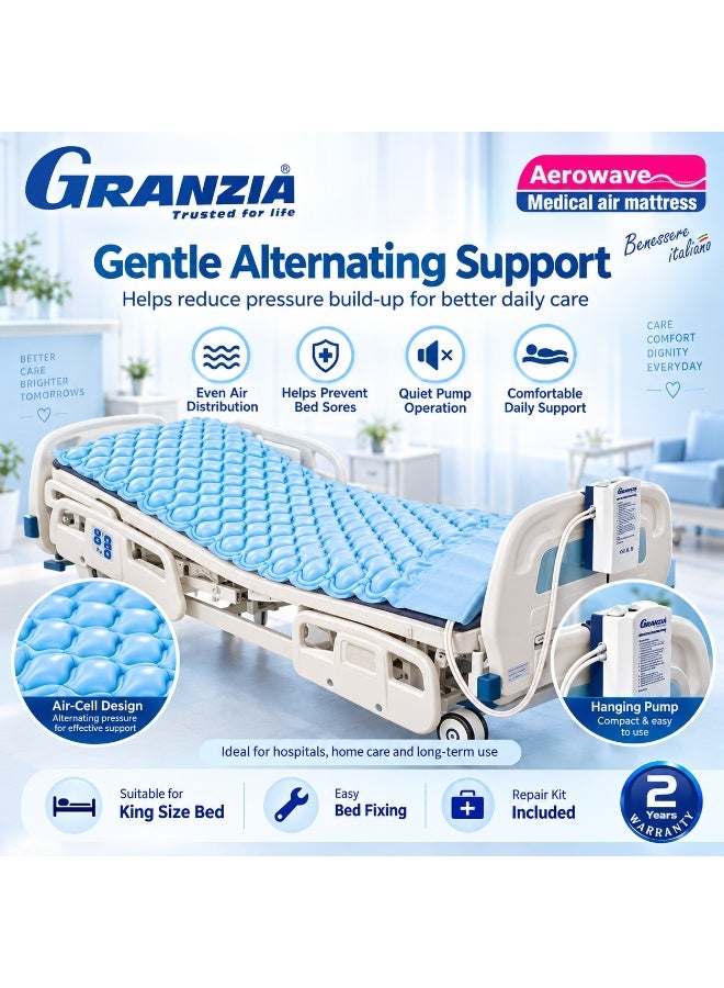  جرانزيا مرتبة طبية هوائية احترافية Granzia Aerowave Padotrix بنظام خلايا الهواء المتتابعة لتوزيع الضغط بشكل متساوي مع 17 خلية داعمة ومضخة هواء عالية الأداء وتصميم مقاوم للماء مناسب للسرير الكبير والرعاية اليومية طويلة المدى بضمان سنتين - Image 1