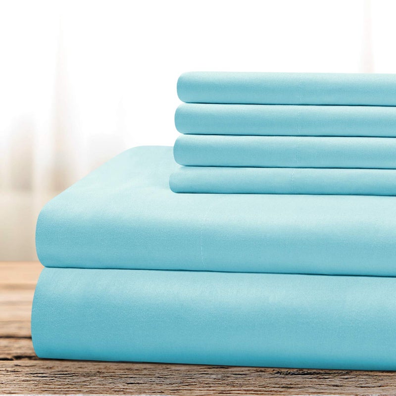 صفائح السرير الفاخرة الفاخرة في فندق مقطوع 6 قطع (أكوا أكوا الأزرق الكامل) - Super Super 1800 Thread Count 100 ٪ من ألواح الألياف الدقيقة مع جيوب عميقة التجاعيد وتتلاشى مقاومة
