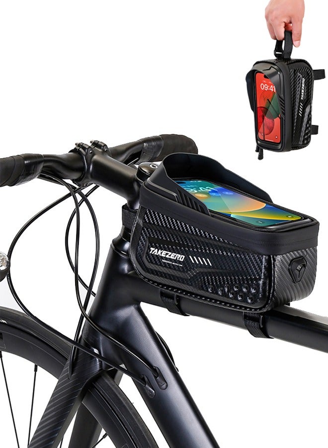 Waterproof Pouch Bike Bag Bicycle Bag Front Handlebar Frame, Touch Screen Mobile Phone Mount Holder Basket with Storage up to 6.8 - Image 1