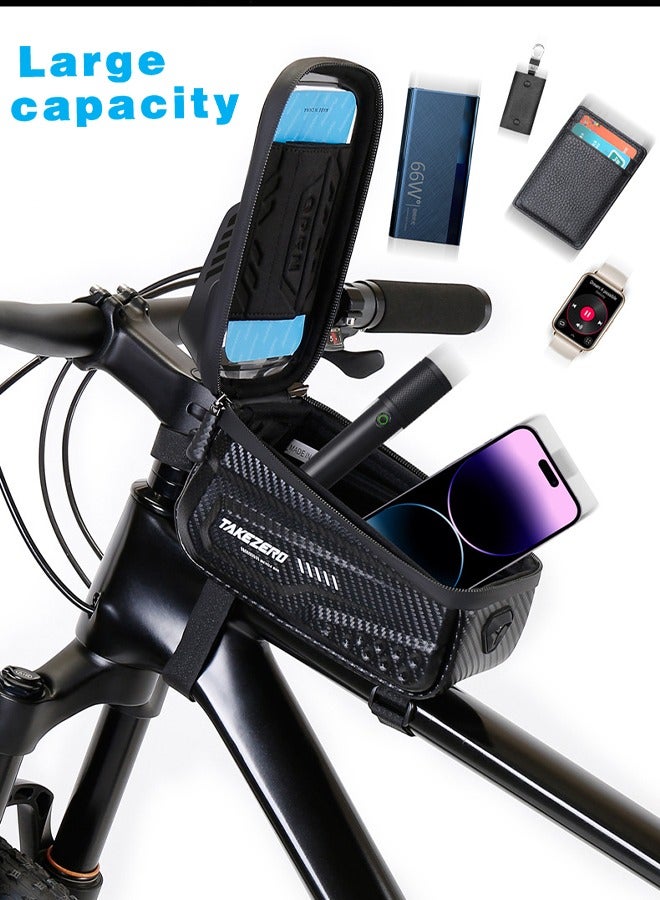 Waterproof Pouch Bike Bag Bicycle Bag Front Handlebar Frame, Touch Screen Mobile Phone Mount Holder Basket with Storage up to 6.8 - Image 4