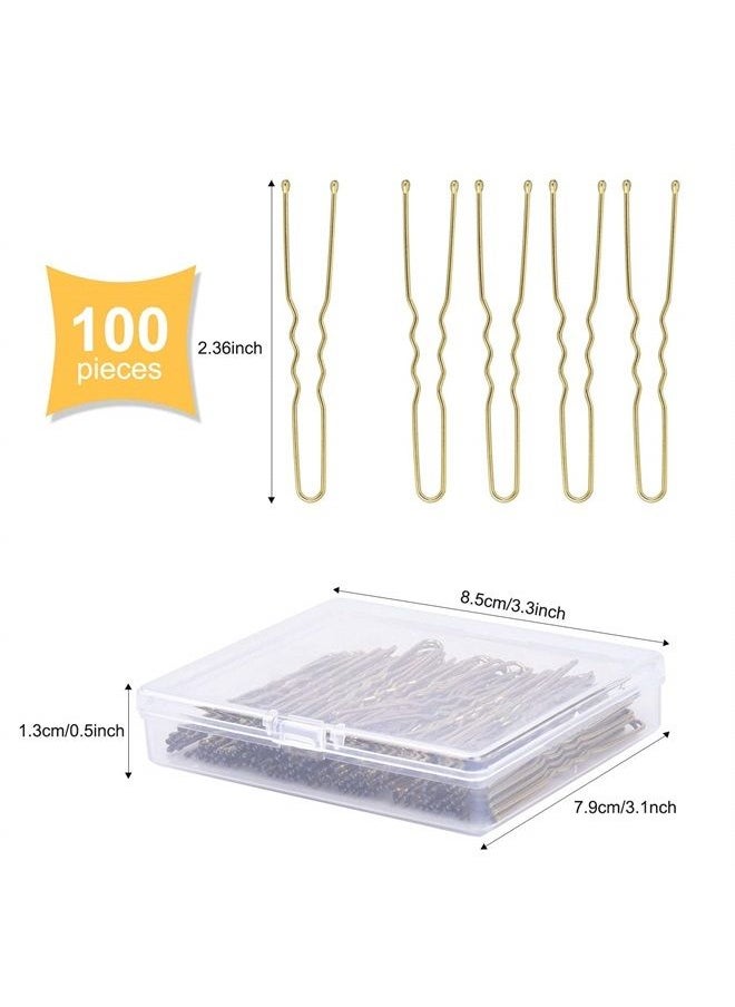 TsMADDTs U Shaped Hair Pins,TsMADDTs 100 Pcs Blonde Bun Hair Pins for Women Girls with Box (Golden 2.4 inch)  - Image 1
