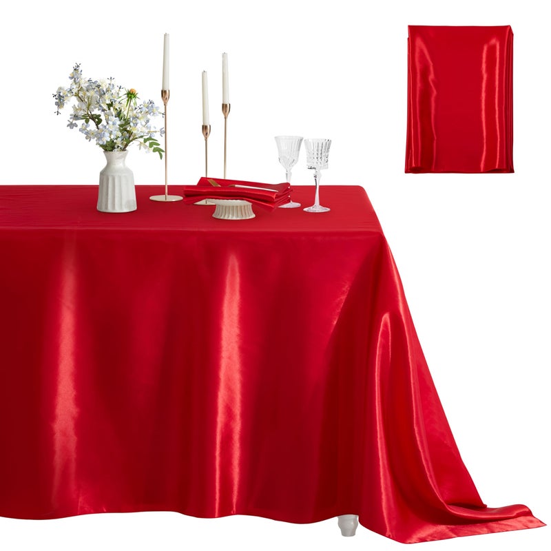 Counfeisly 1 Pack Square Satin Table Cover Silkly Soft Table Cloth Satin Dining Table Cloths for Wedding Banquet Table Decoration Dining Room Indoor and Outdoor Use 52 x 52 Inches Red - Image 2