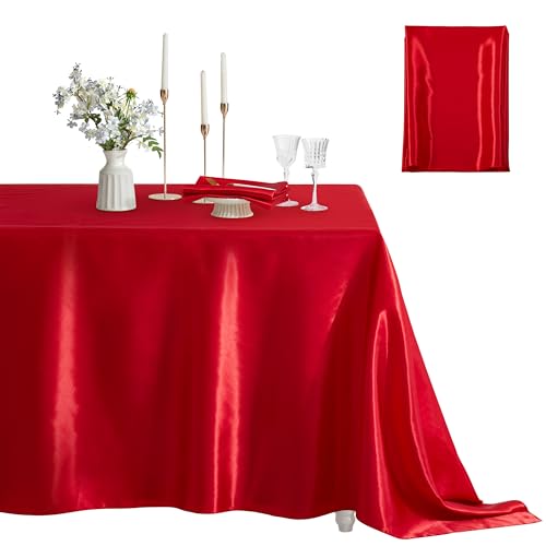 Counfeisly 1 Pack Square Satin Table Cover Silkly Soft Table Cloth Satin Dining Table Cloths for Wedding Banquet Table Decoration Dining Room Indoor and Outdoor Use 52 x 52 Inches Red - Image 1