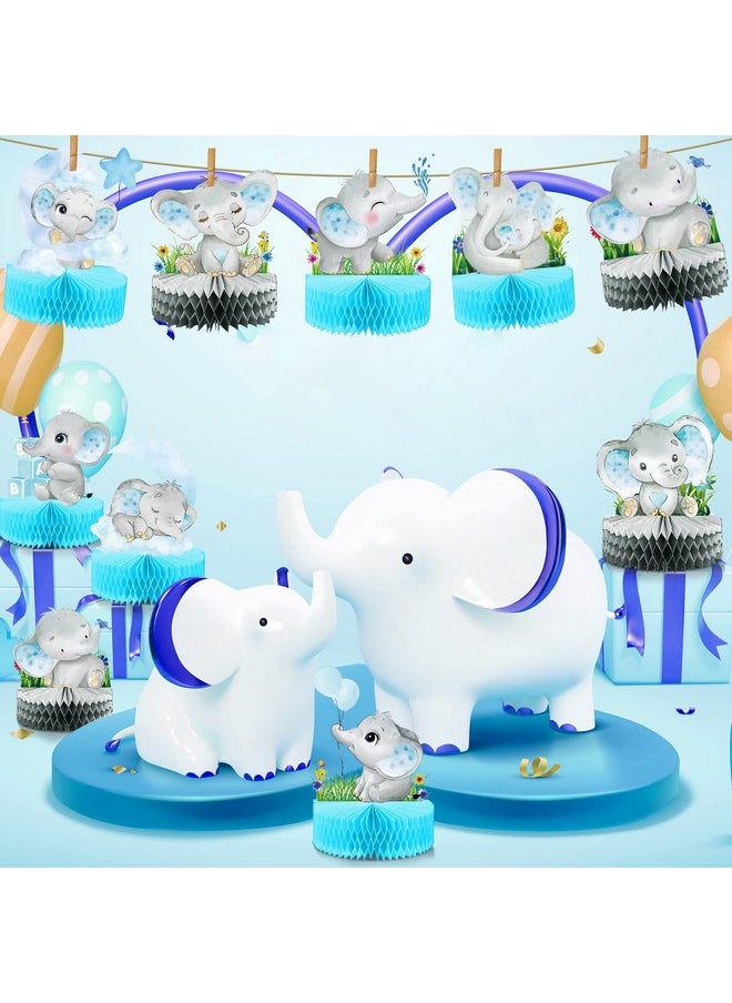 Geosar - 12 Pcs Blue Elephant Honeycomb Centerpieces, Floral Elephant Table Decorations, Baby Shower Centerpieces Elephant Double Sided Baby Shower Decorations Elephant Centerpiece For Baby Shower Party Supply - Image 1
