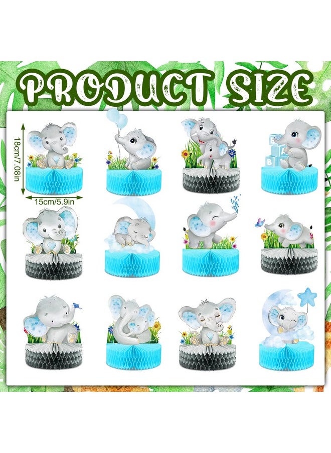 Geosar - 12 Pcs Blue Elephant Honeycomb Centerpieces, Floral Elephant Table Decorations, Baby Shower Centerpieces Elephant Double Sided Baby Shower Decorations Elephant Centerpiece For Baby Shower Party Supply - Image 1