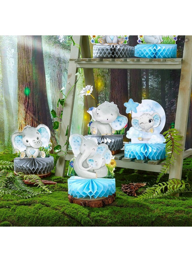 Geosar - 12 Pcs Blue Elephant Honeycomb Centerpieces, Floral Elephant Table Decorations, Baby Shower Centerpieces Elephant Double Sided Baby Shower Decorations Elephant Centerpiece For Baby Shower Party Supply - Image 1