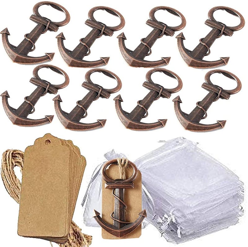Amajoy 30 PCS Skeleton Nautical Anchor Bottle Opener with White Sheer Bag and Card for Wedding Party Favors Decorations Baby Shower