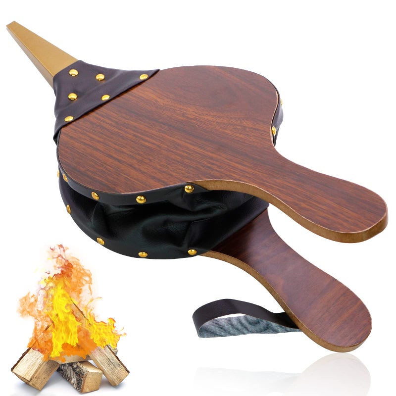 SWVIIT Wood Fireplace Bellows 17x75 with Hanging Leather Strap Brown Air Bellower for Outdoor BBQ and Camping 