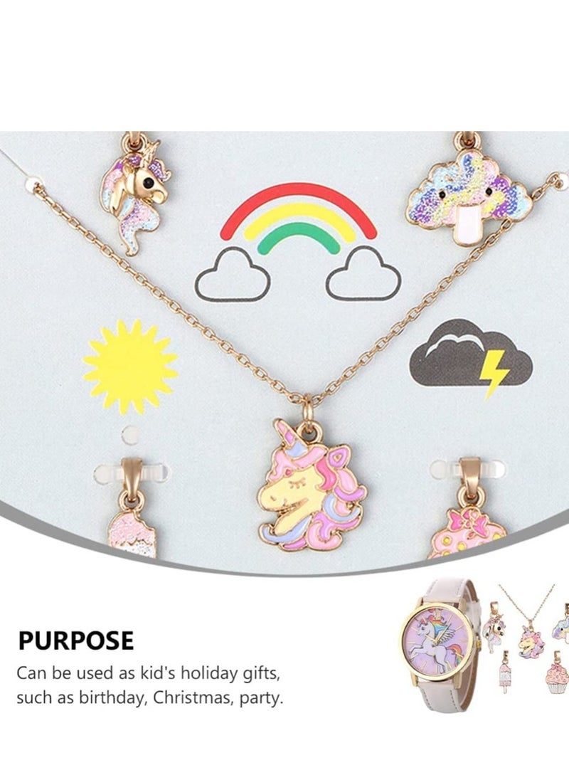SYOSI 6 Pcs Watch Necklace Set Kids Cartoon Watches Unicorn Watch Cartoon Pendant Necklace Birthday Gift for Children Toddler Baby Girls Little Child- Assorted Color - Image 3