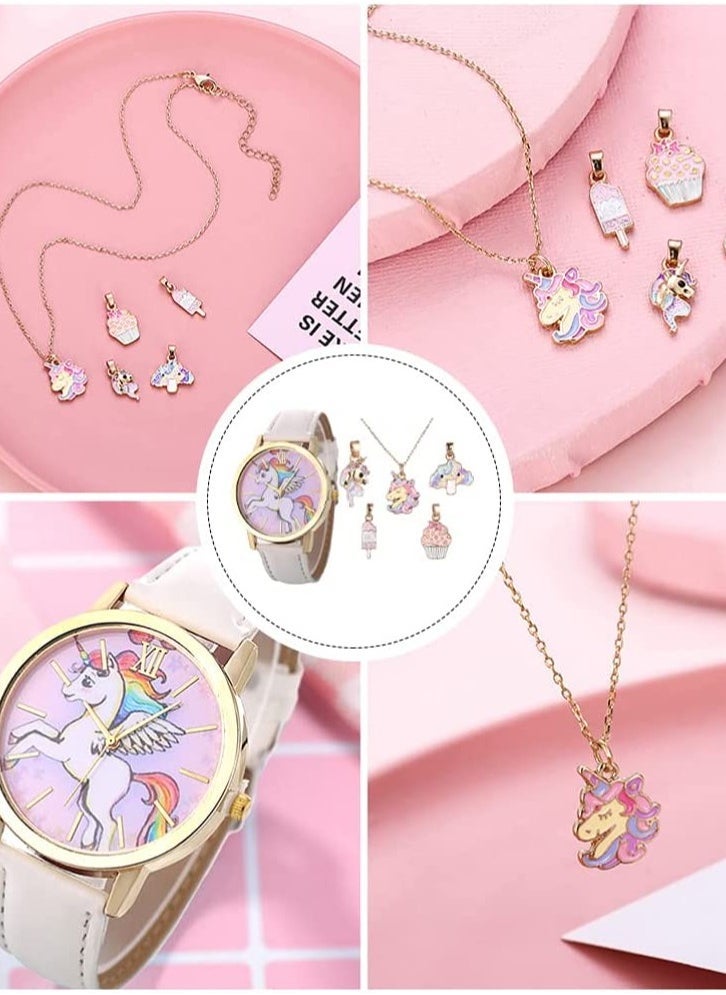 SYOSI 6 Pcs Watch Necklace Set Kids Cartoon Watches Unicorn Watch Cartoon Pendant Necklace Birthday Gift for Children Toddler Baby Girls Little Child- Assorted Color - Image 5